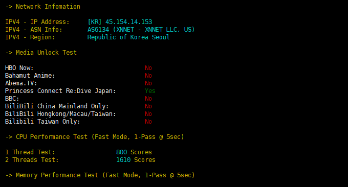 LOCVPS韩国VPS主机流媒体测试
